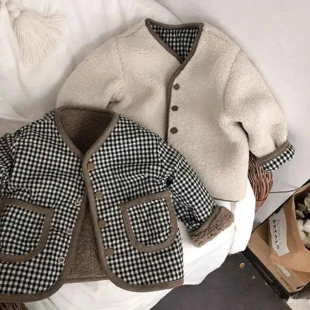 Children's Plush Jacket - Warm Plaid Plush Jacket for Kids