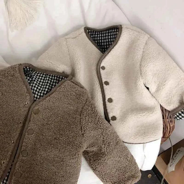 Children's Plush Jacket - Warm Plaid Plush Jacket for Kids
