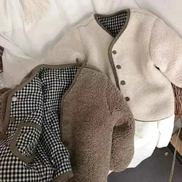Children's Plush Jacket - Warm Plaid Plush Jacket for Kids