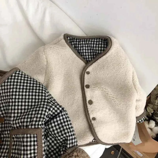Children's Plush Jacket - Warm Plaid Plush Jacket for Kids