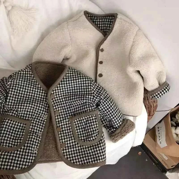 Children's Plush Jacket - Warm Plaid Plush Jacket for Kids
